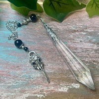 Unik stor bergskristall /Obsidian pendel