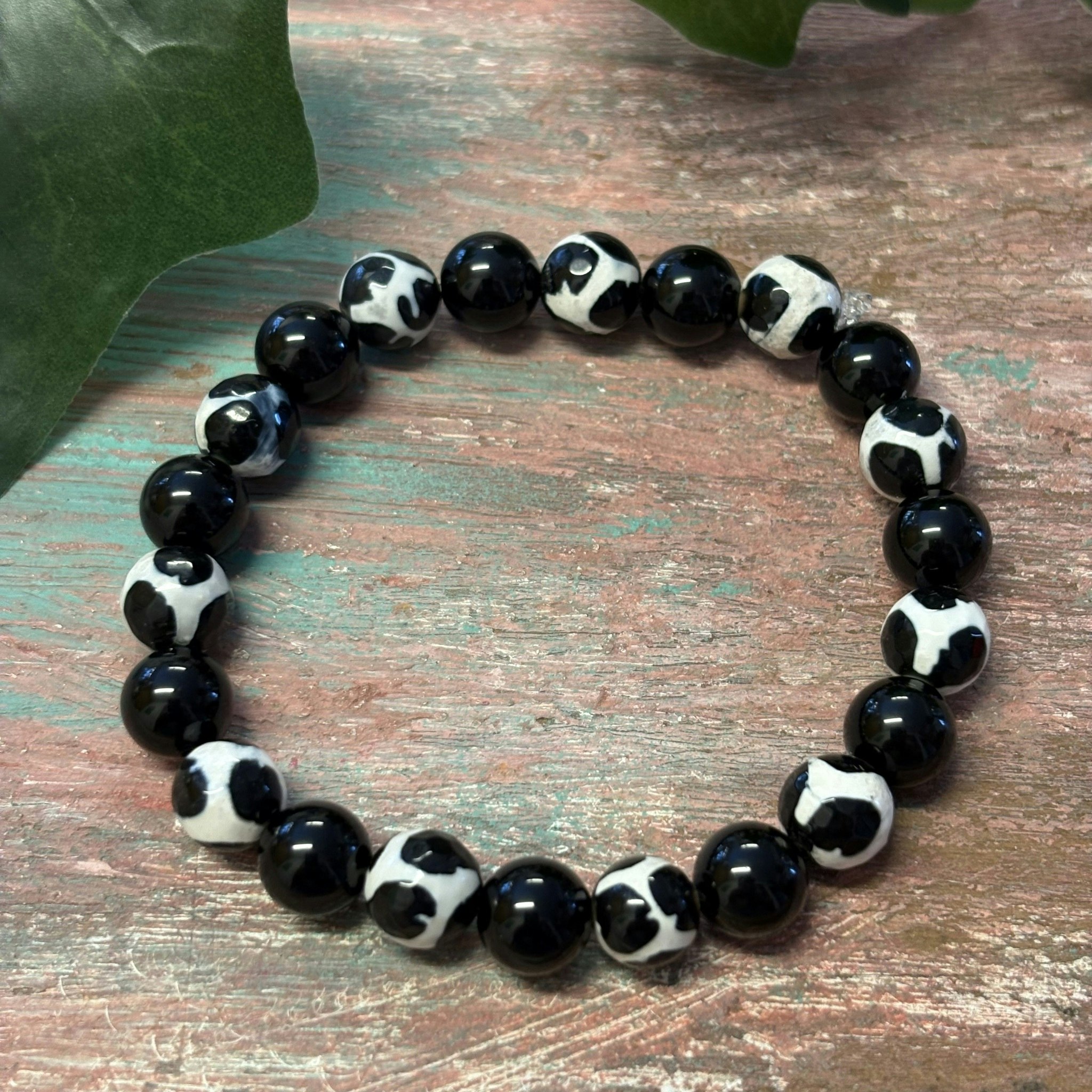 Armband i Dzi-agat & Obsidian