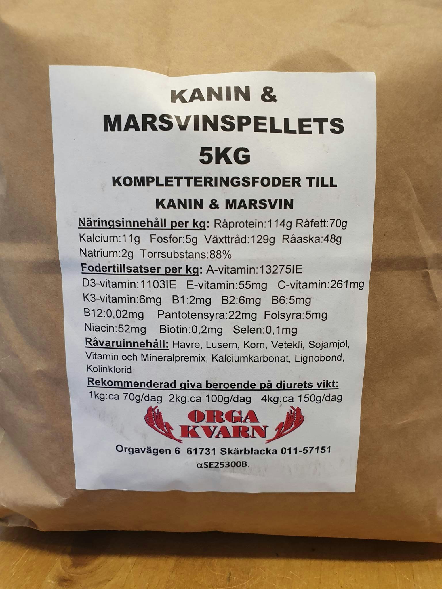 Kanin/Marsvin Orga Kvarn (lösvikt), 5kg