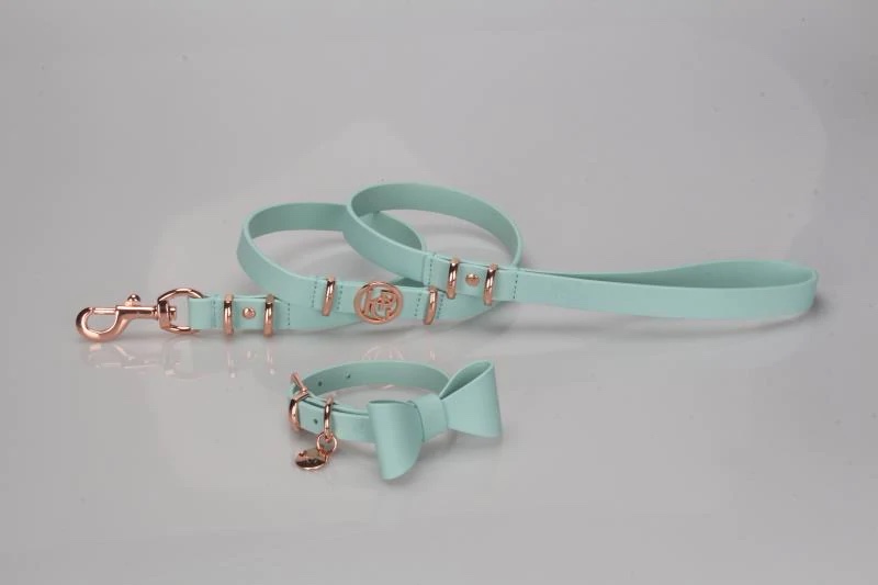 Hundhalsband Leather Bow Collar, Aquamarine