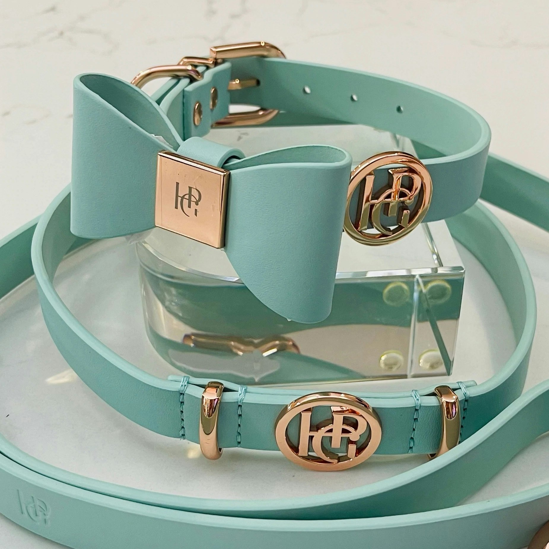 Hundhalsband PU-Leather Bow Collar, Aquamarine