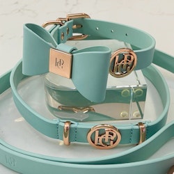 Hundhalsband PU-Leather Bow Collar, Aquamarine