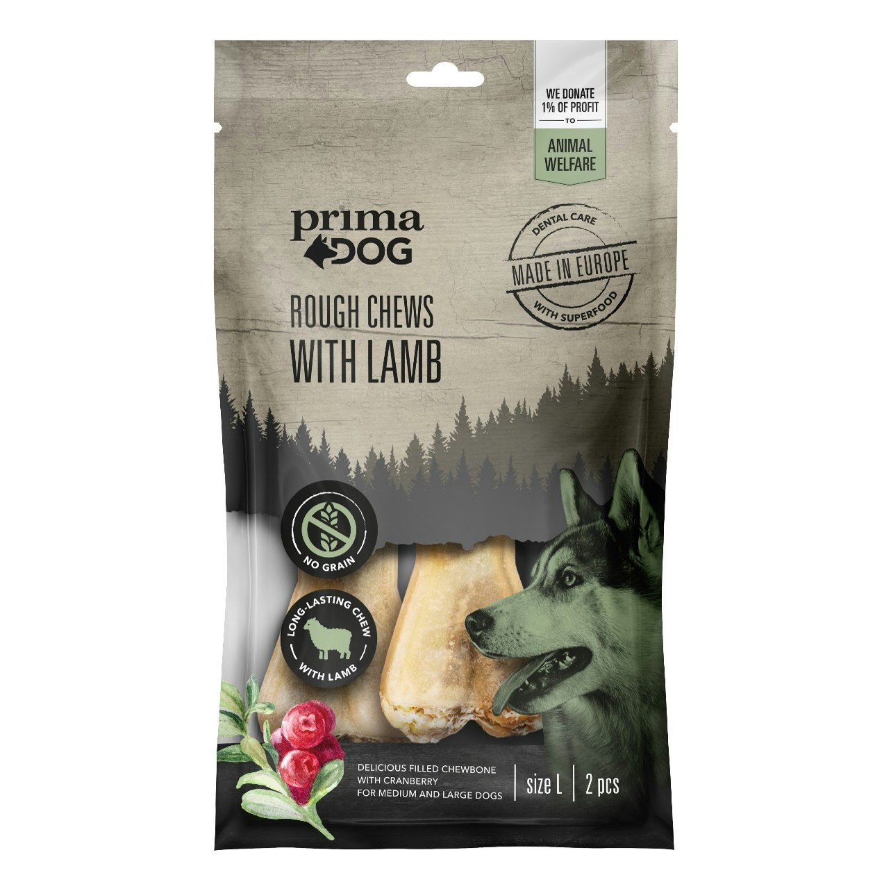 PrimaDog Rough Chews Lamb-Cranberry L, 2-p