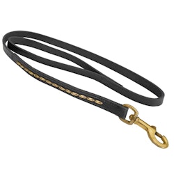 Brooklyn Leather Leash Soft Studs Brass - Black L 110cm