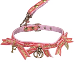 Collar/Leash Set Velvet Pink/Gold w Bow