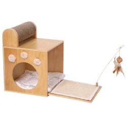 Wooden Cat Play/Scratch Box - Beige