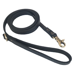 Short Leather Leash w Brass Buckle - Black