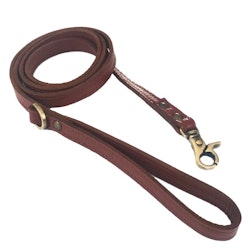Short Leather Leash w Brass Buckle - Cognac