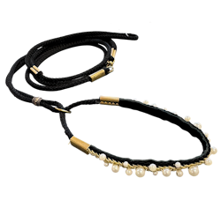 Show Leash Black Leather Pearls