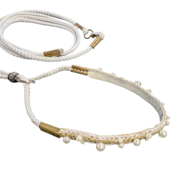 Show Leash White Leather Pearls