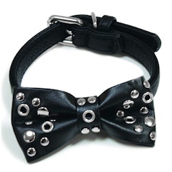Collar Biker Bow w Studs - Black 35cm