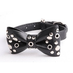 Collar Biker Bow w Studs - Black 35cm