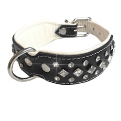 Christy Leather Collar w Clear Crystals