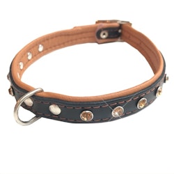Jax Leather Collar w Colored Crystals - Black/Brown