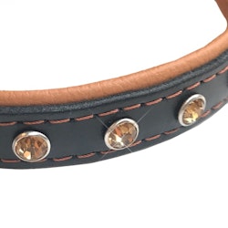 Jax Leather Collar w Colored Crystals - Black/Brown