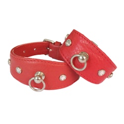 Mini Leather Collar Red w Stones
