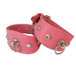 Mini Leather Collar Pink w Stones 14-17cm