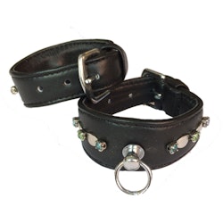 Mini Leather Collar Black w Stones 14-17cm