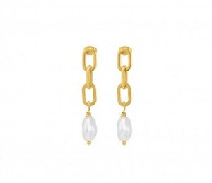 Bud to Rose Devious Pearl Link Earrings gold