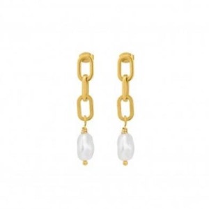 Bud to Rose Devious Pearl Link Earrings gold