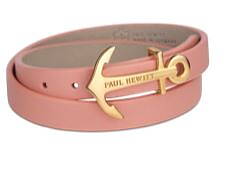 rosa läderarmband med ett guldfärgat ankar lås Northbound Paul Hewitt