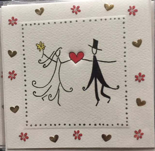Dubbelvikt kort med motiv av ett bröllopspar