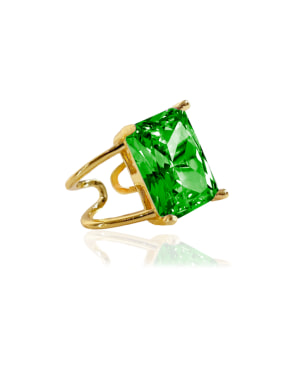 Ioaku Domino crystal ring green guld