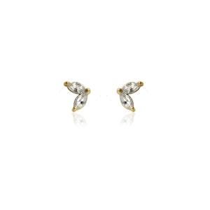 Ioaku  2 wings crystal studs  earrings gold