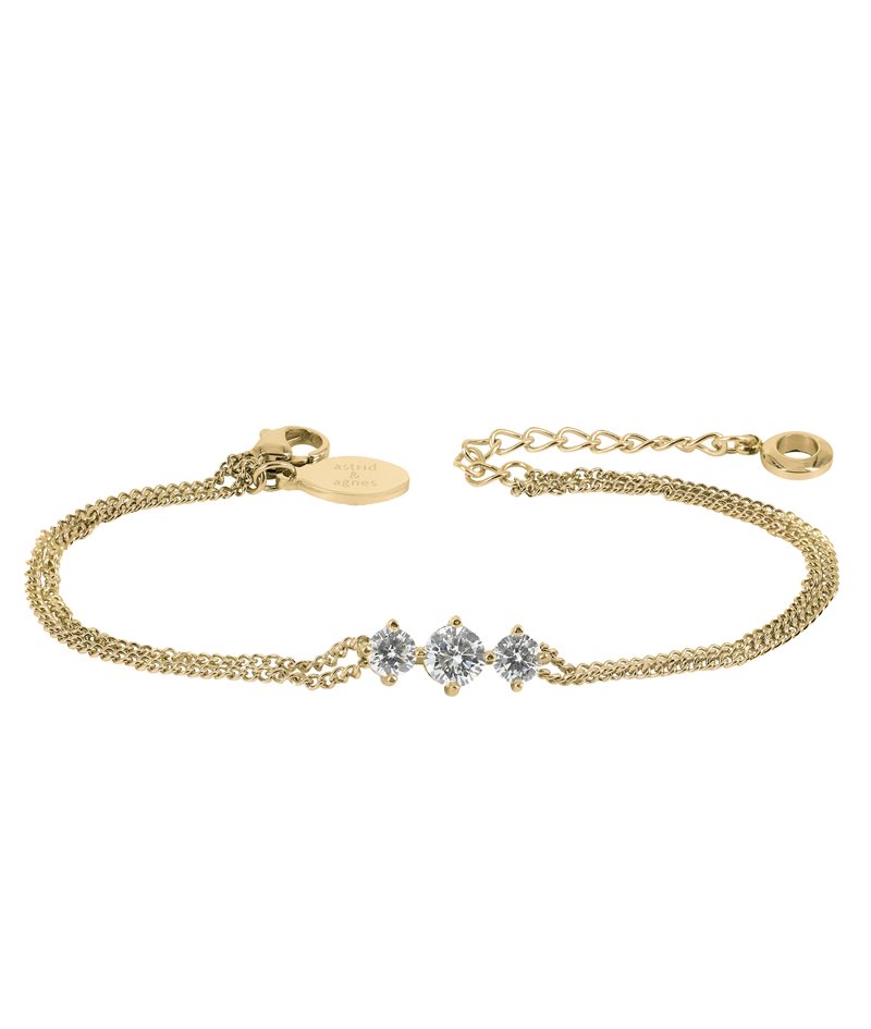 Elegant armband i guldfärg med trippla kristaller Ida tripple från astrid och agnes