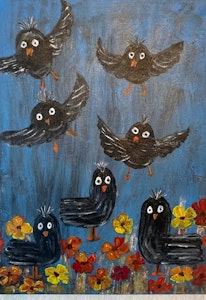 Birdie akrylmålning av Lisbeth Ericsson