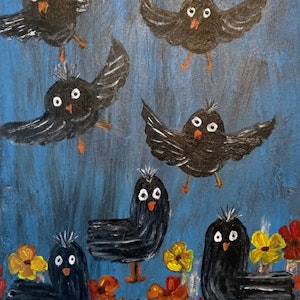 Birdie akrylmålning av Lisbeth Ericsson