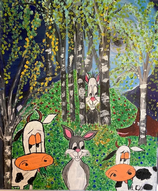 Möte i skogen akrylmålning av Lisbeth Ericsson. Målad på uppspänd canvas Strl 54x 46 hos ericssonurochguld.se Galleri