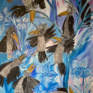 Crows meeting akrylmålning av Lisbeth Ericsson