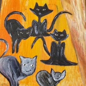 Happy cats akrylmålning av Lisbeth Ericsson