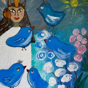 Blue birds and the princess Akrylmålning av  Lisbeth Ericsson