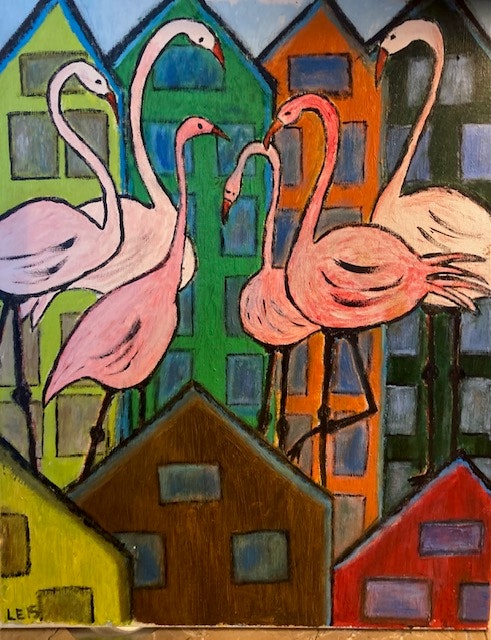 Flamingos akryltavla målad av Lisbeth Ericsson hos www.ericssonurochguld.se