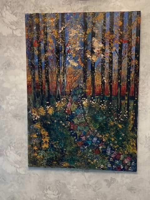 Höstskog med katter akrylmålnoing på canvas Målad av LISBETH ERICSSON