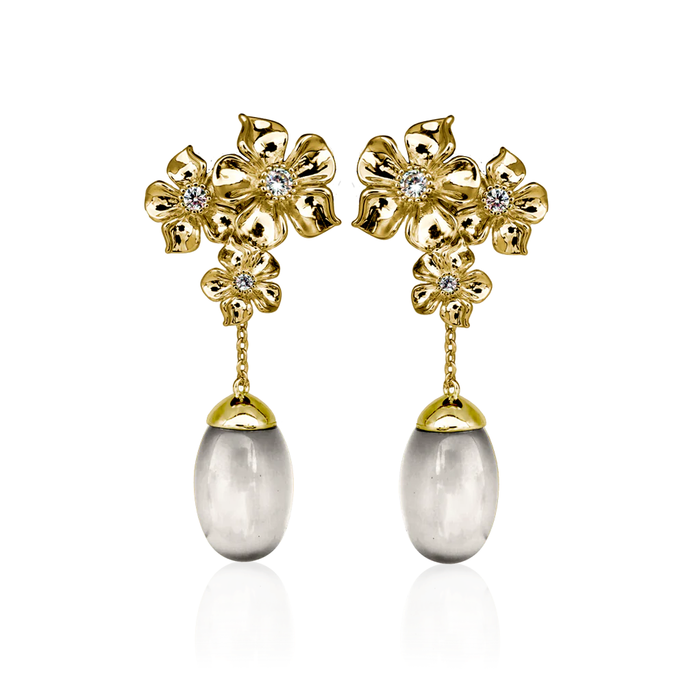 Mjuk vita La fleur  Trio studs örhänge ioaku hängandes