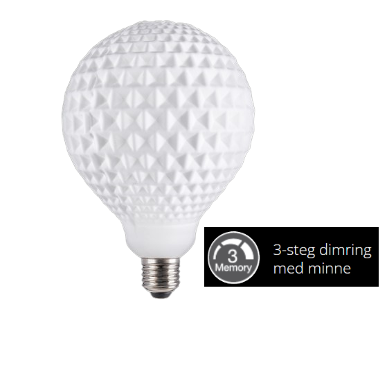 LED Designljuskälla i diamantform, 125 mm, 3-steg dimbar m vanlig strömbrytare E27 0,9 - 4W varmvit