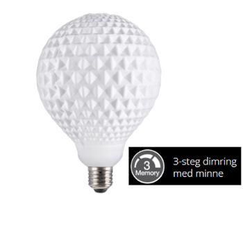 LED Designljuskälla i diamantform, 125 mm, 3-steg dimbar m vanlig strömbrytare E27 0,9 - 4W varmvit