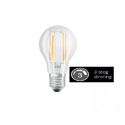 LED E27 7W, varmvit klickdimbar i 3 steg med vanlig strömbrytare på sladd  eller vägg, E27 800 lm - Designtrend