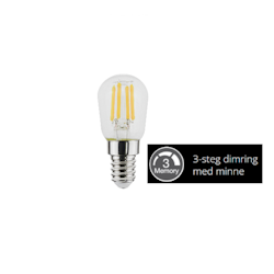 Varmgul E14 päron LED, 3-steg dimras m vanlig strömbrytare, 4 - 0,6W