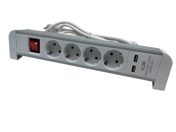 Stabilt 4-vägs grenuttag med USB uttag, finns i vit/svart, fästs utan inverkan