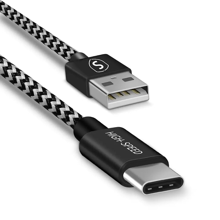 Skin USB-C-kabel 2.1A 1,5 m - Svart/Vit