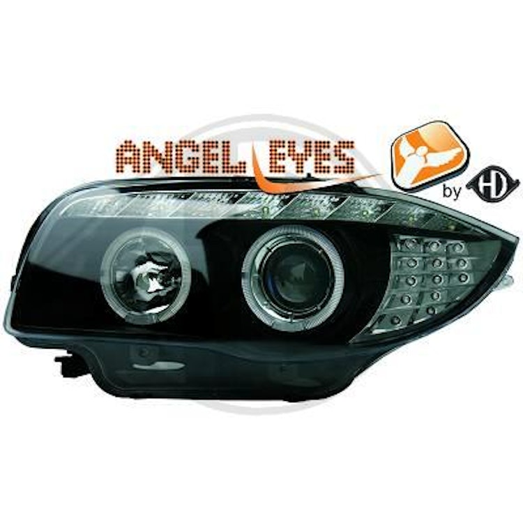 Svarta Angel Eyes Strålkastare för BMW E87 04-11