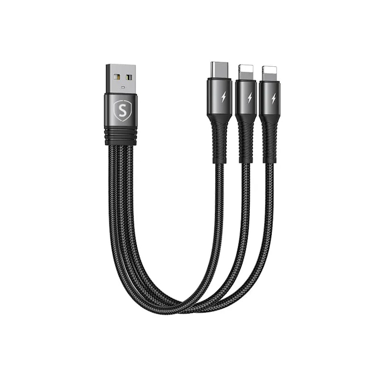 3-i-1-kabel Lightning, USB-C, 0,15 m, 3,5A, 20W - Svart