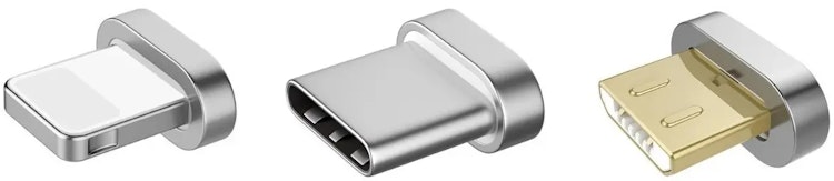 Magnetisk kabel 3-i-1 USB-C, Lightning, Micro-USB 2.4A, 1 m - Svart