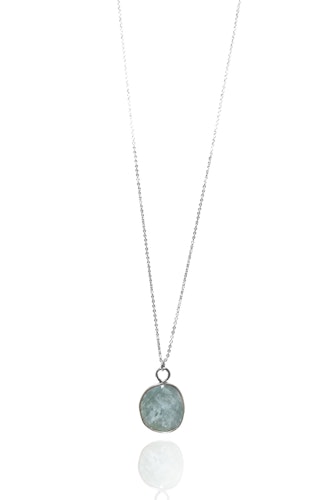 AKVAMARIN STONE PENDANT HALSBAND PÅ TUNN KEDJA 925 SILVER