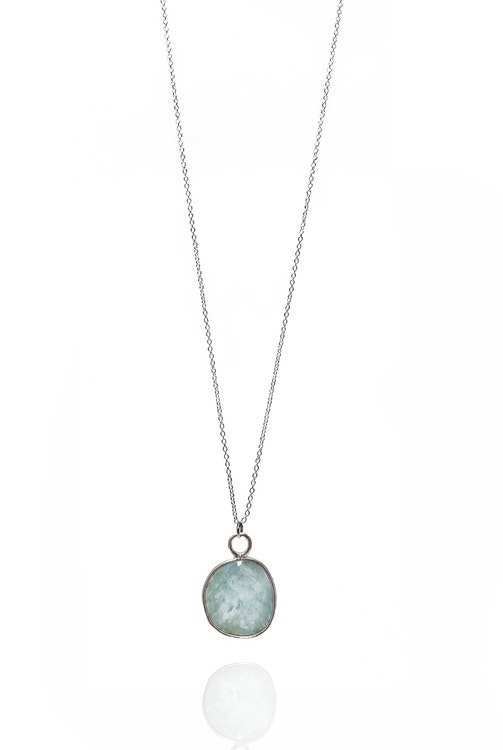 AMASONIT STONE PENDANT HALSBAND PÅ TUNN KEDJA 925 SILVER