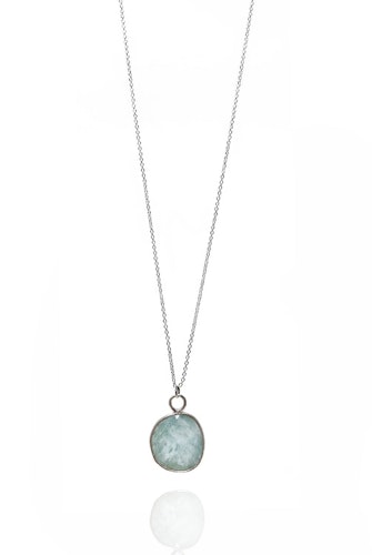 AMASONIT STONE PENDANT HALSBAND PÅ TUNN KEDJA 925 SILVER